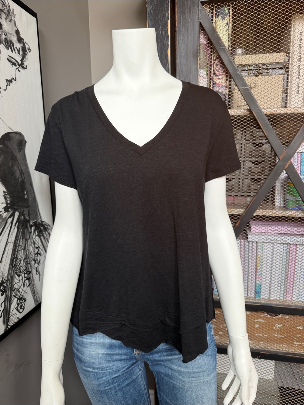 CHRLDR Black V-Neck Short Sleeve Tee